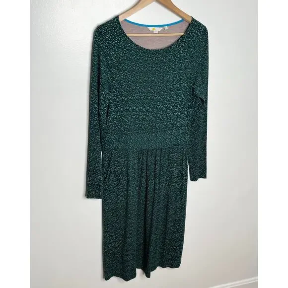 Boden Womens Abigail Long Sleeve Jersey Dress 10 Long Green Dots Pockets - Picture 3 of 11